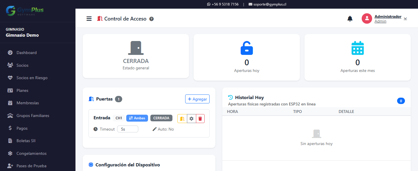 Control de acceso con la puerta cerrada y el listado de puertas
